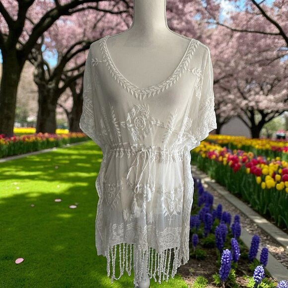 RACHEL ZOE Cream Lace Swim Beach Tunic Coverup One Size - Picture 1 of 8